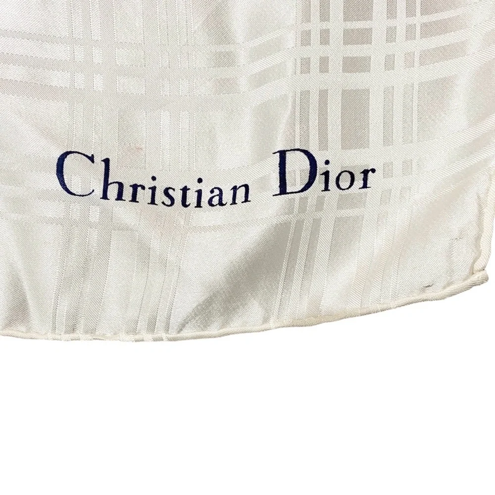 AUTHENTICATED DIOR Silk Scarf D Logo Navy Blue White Top Bandana Bag Sarong